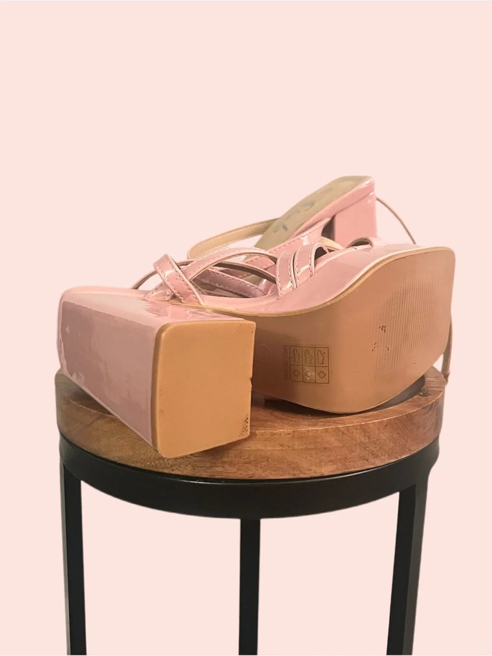 SHEIN Pink Patent Platform Block Heel Sandals